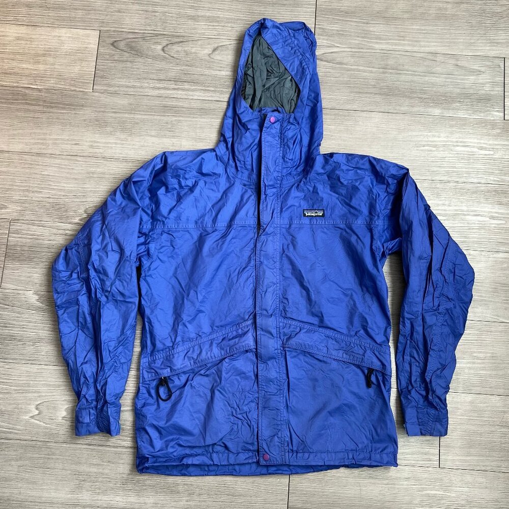 Y2K Patagonia Windbreaker Rain Jacket Men's Blue Full Zip Hooded Blue Size S